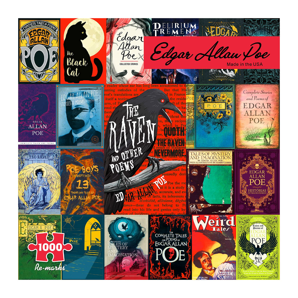 Re-Marks Edgar Allan Poe puzzle cover art with vibrant titles, enticing visual learning.
