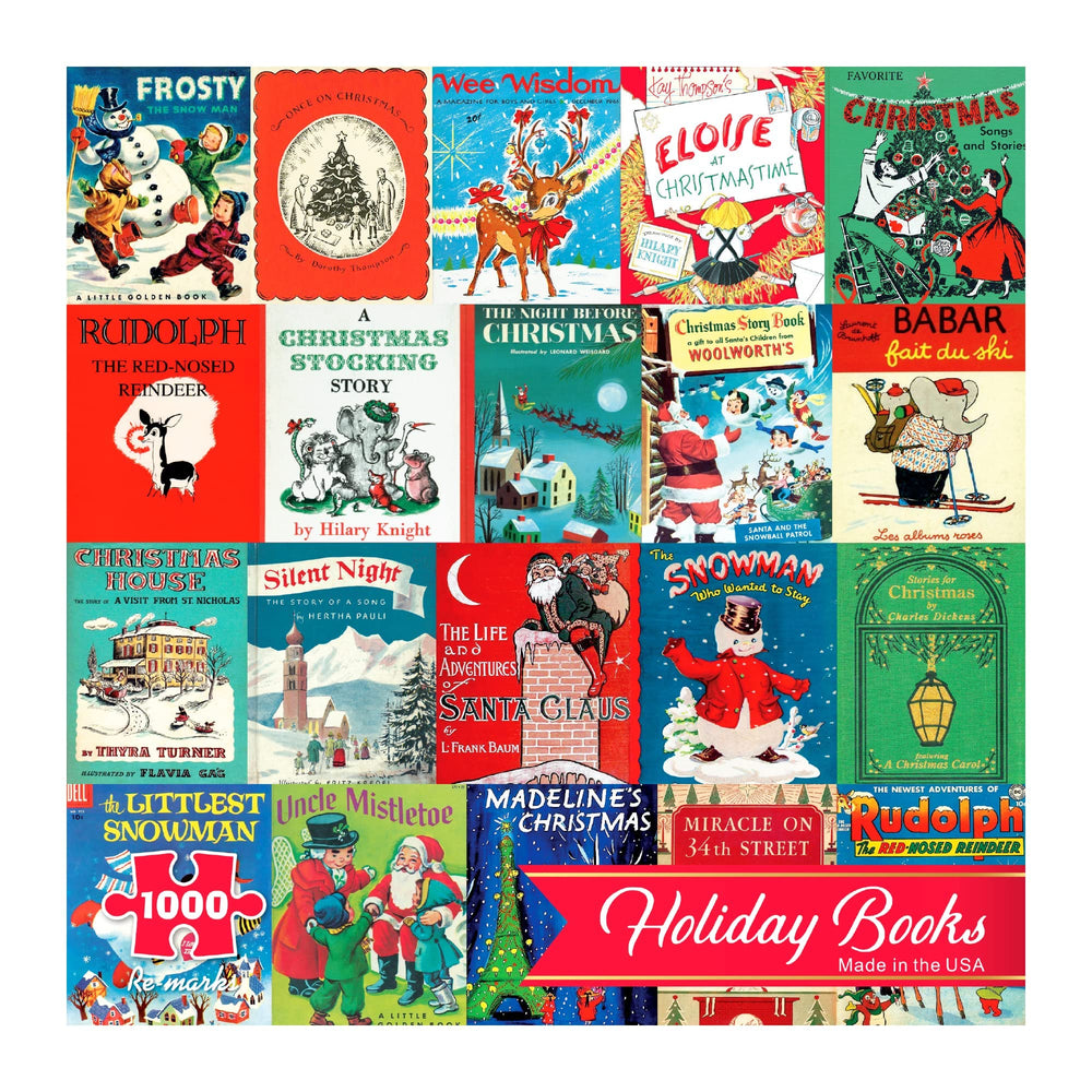 Re-Marks Holiday Books Puzzle collage cover art inspires festive family puzzle night.