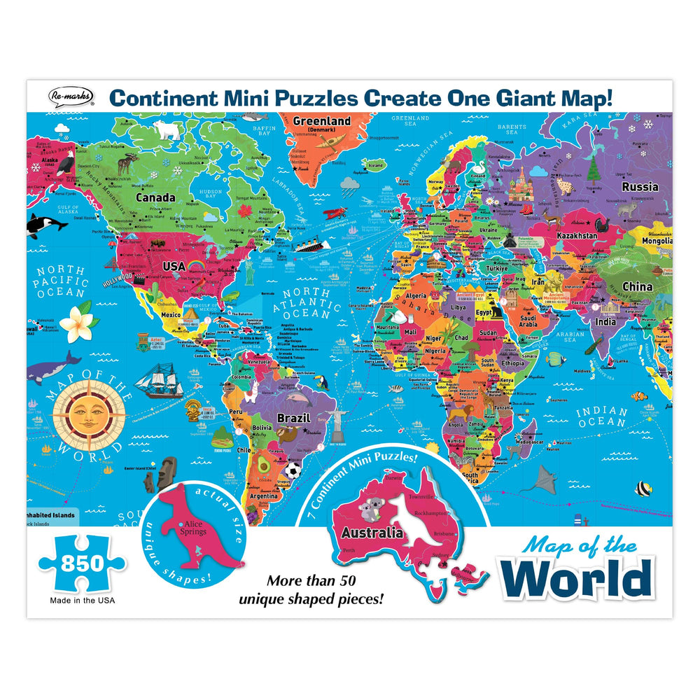 Re-Marks Map World Deluxe puzzle cover with vibrant colors for family fun