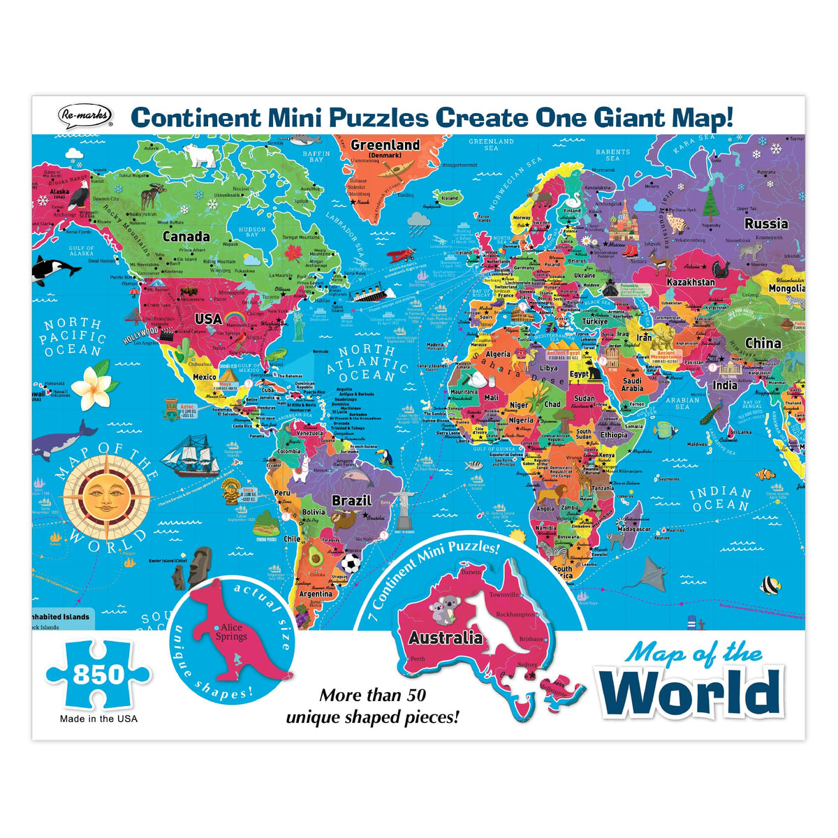 Re-Marks Map World Deluxe puzzle cover with vibrant colors for family fun
