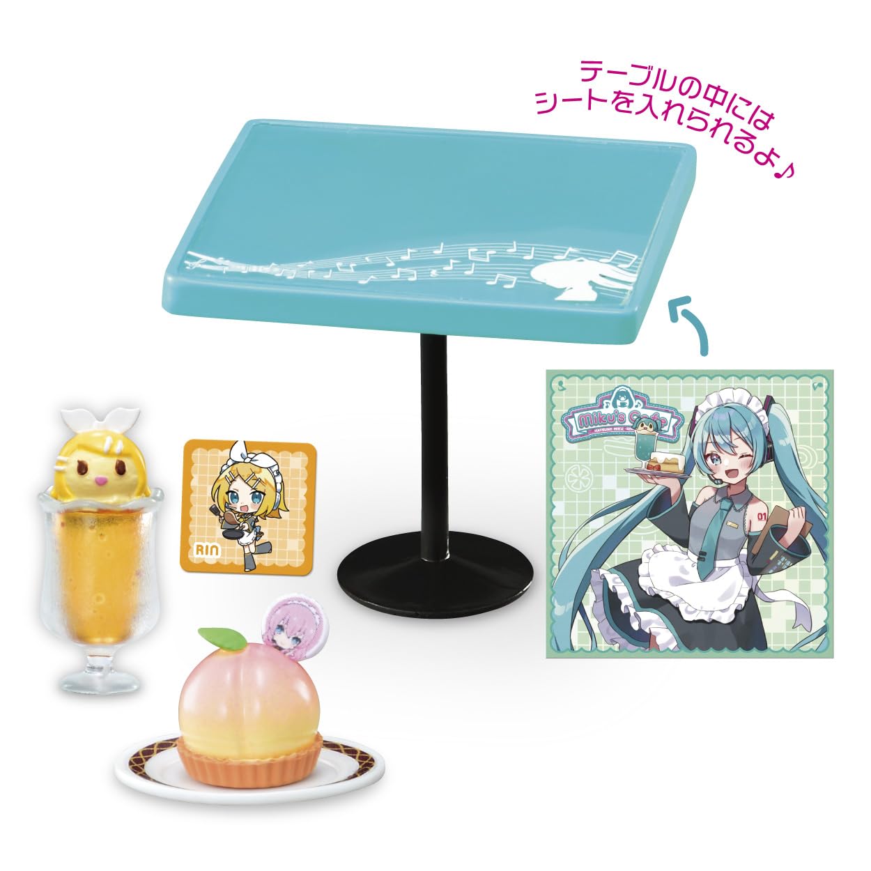 Side view of Hatsune Miku cafe-trading figure.