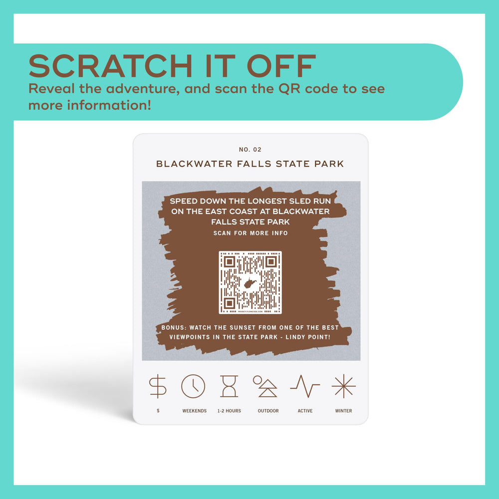 Reach West Virginia mountains scene with scratch-off deck for exploration
