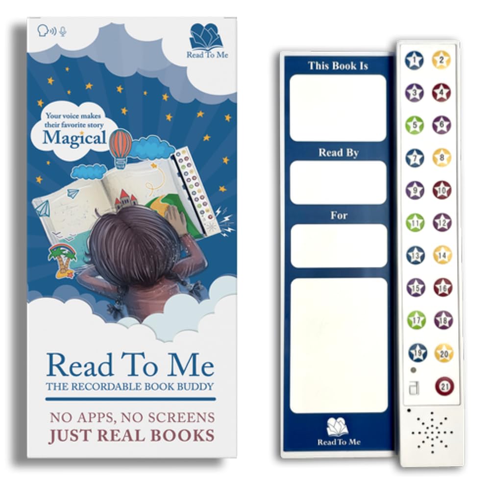 Read To Me Book Buddy attached to a book for easy, screen-free storytelling.