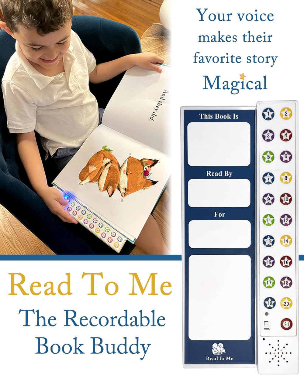 Read To Me Book Buddy with recording buttons ready for page-by-page narration.