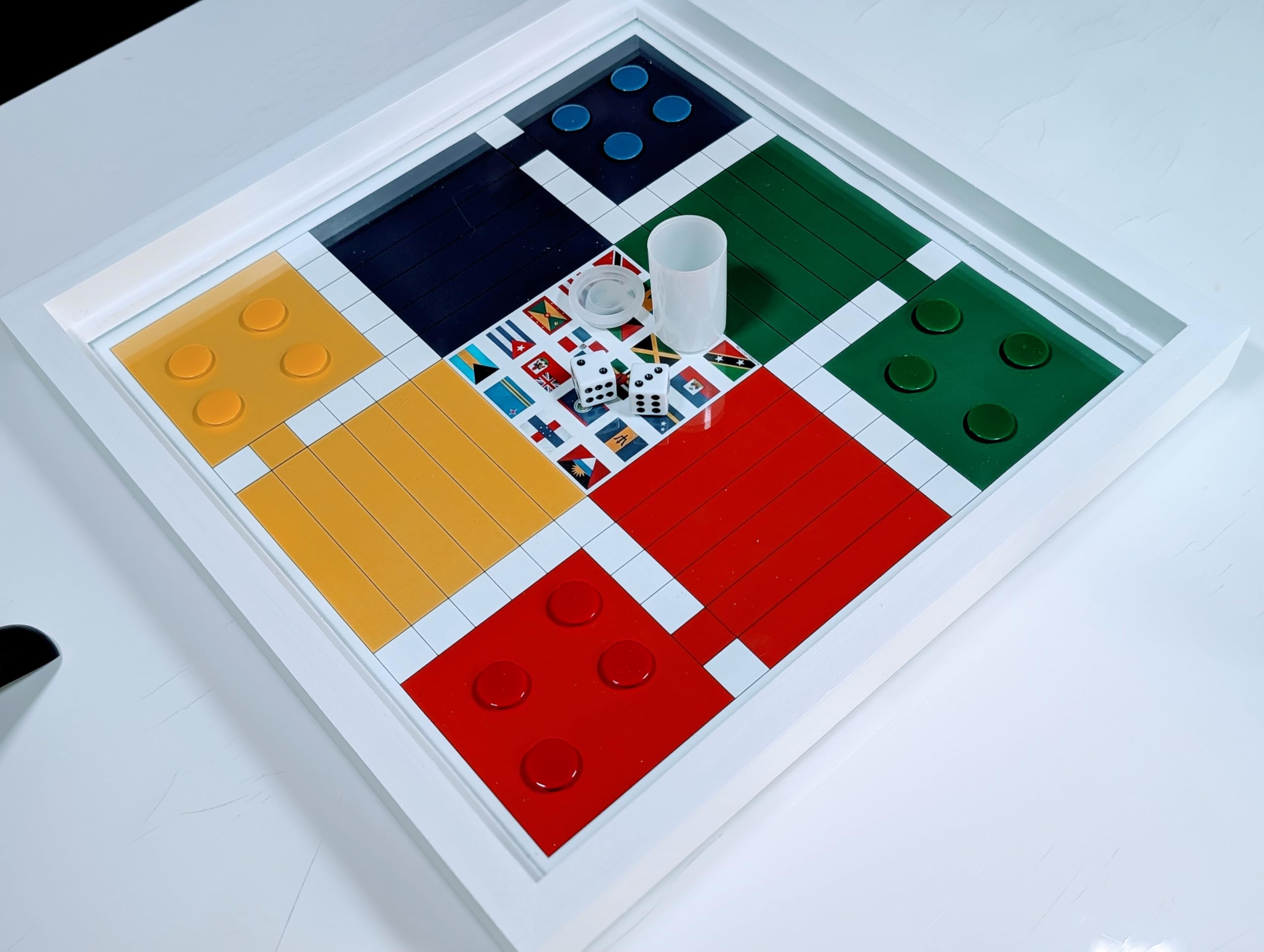 Real Glass Top Game Board Snakes and Ladders race to the final square