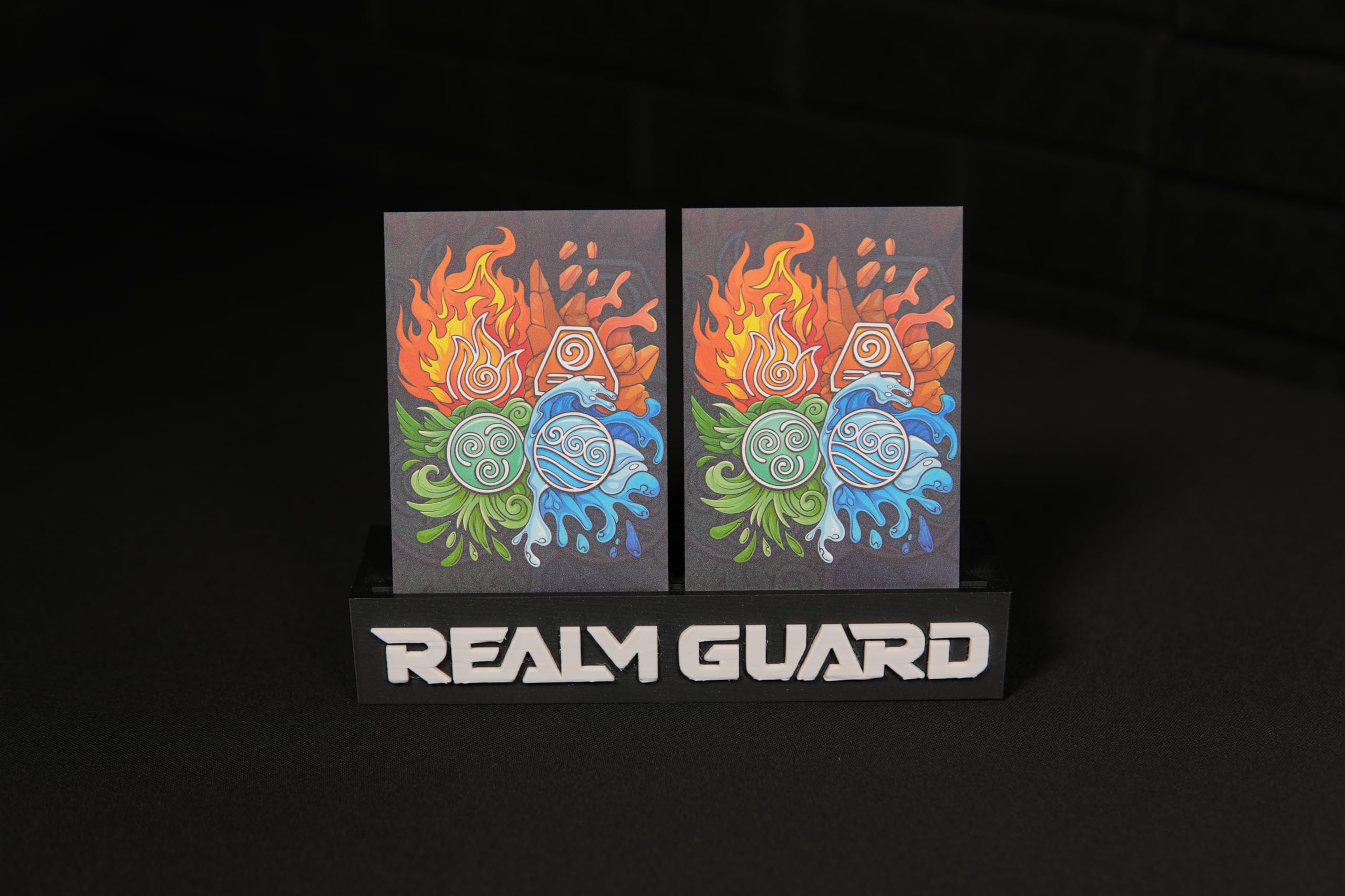 Realm Guard 4-Elements sleeves back texture adds grip for confident card handling.