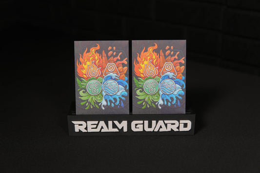 Realm Guard 4-Elements sleeves back texture adds grip for confident card handling.