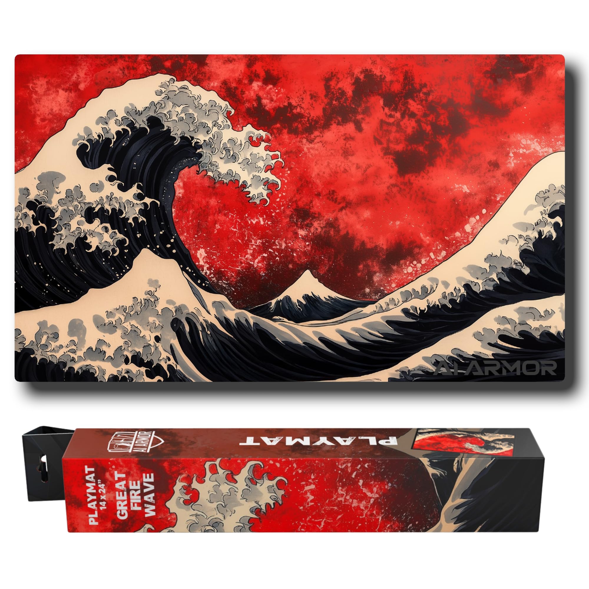 Realm Guard Fire Wave Playmat top view shows vibrant hand-drawn art for immersive gameplay