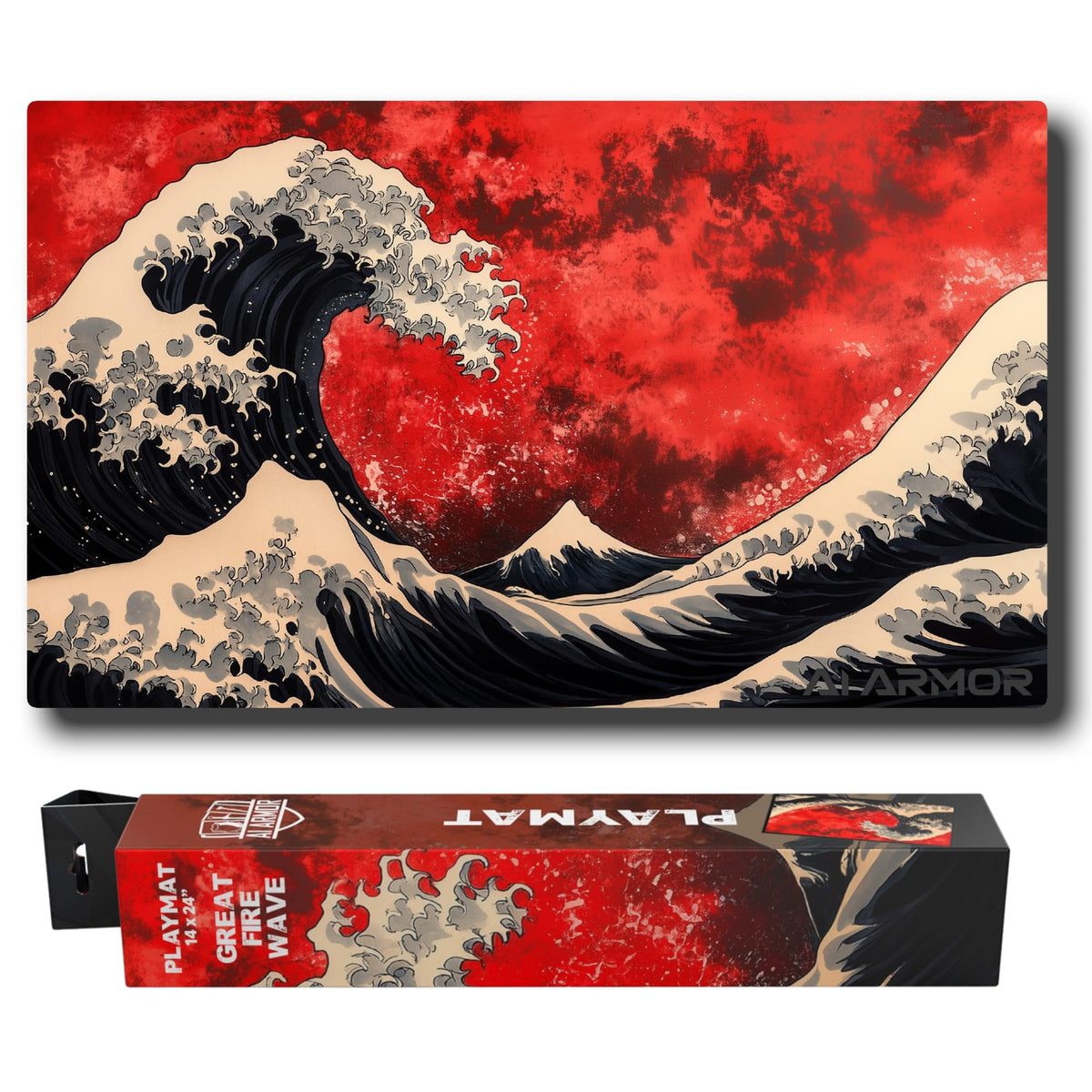 Realm Guard Fire Wave Playmat top view shows vibrant hand-drawn art for immersive gameplay