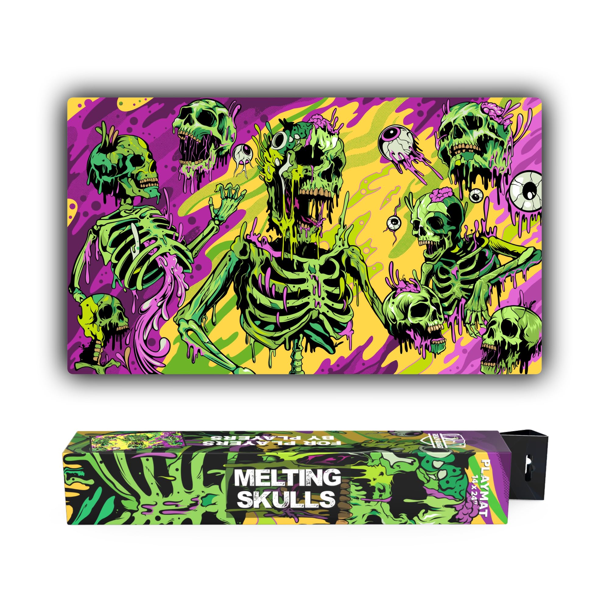 Realm Guard Melting Skulls playmat, 14x24, aids clean card layout and smooth play