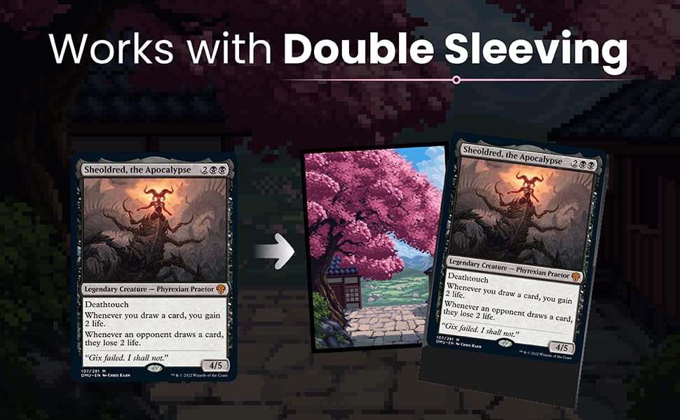 Realm Guard sleeves compatible with MTG and Lorcana cards, not produced by those brands.