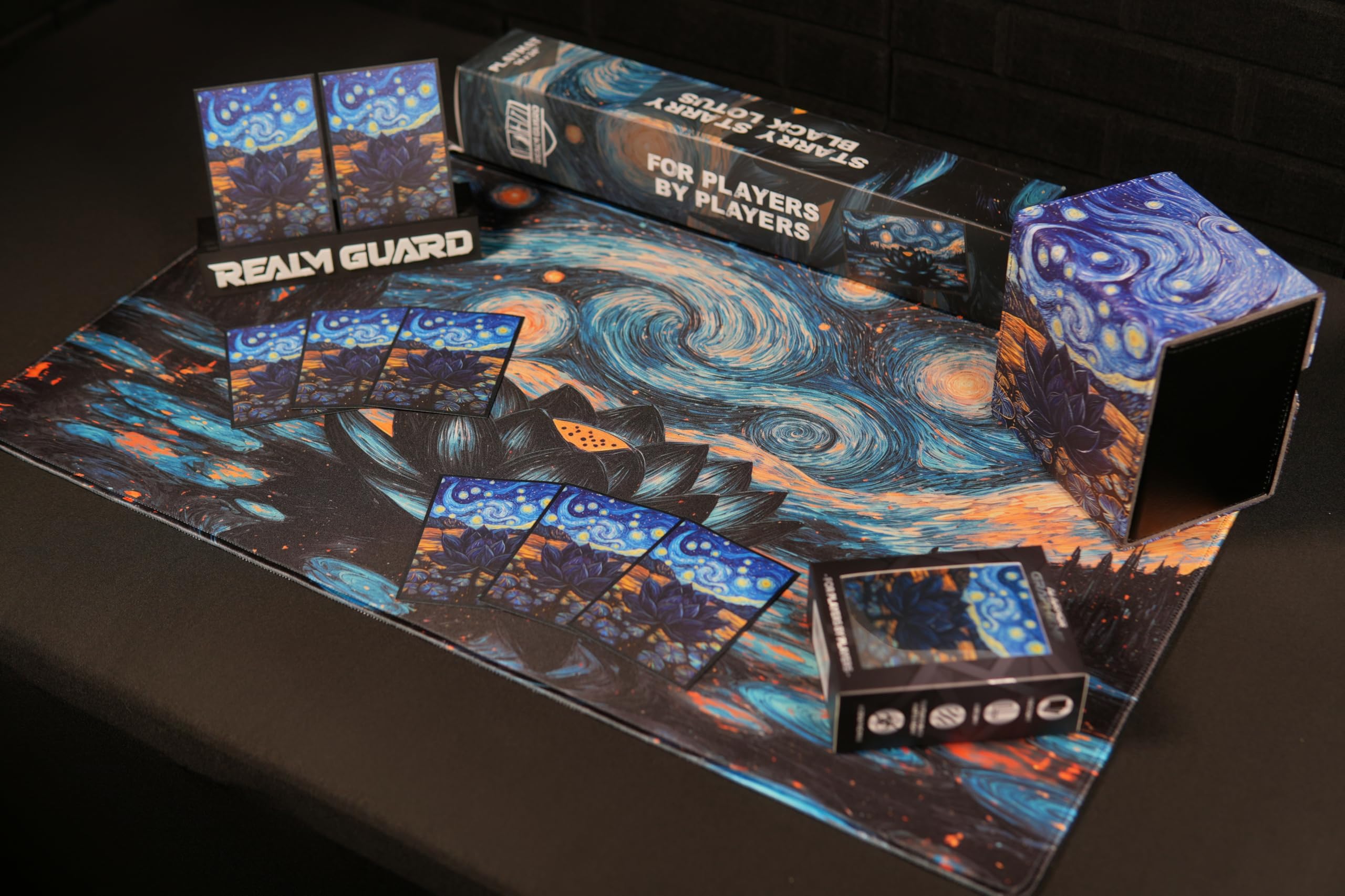 Realm Guard playmat stitched edges close-up show durable framing during long sessions.