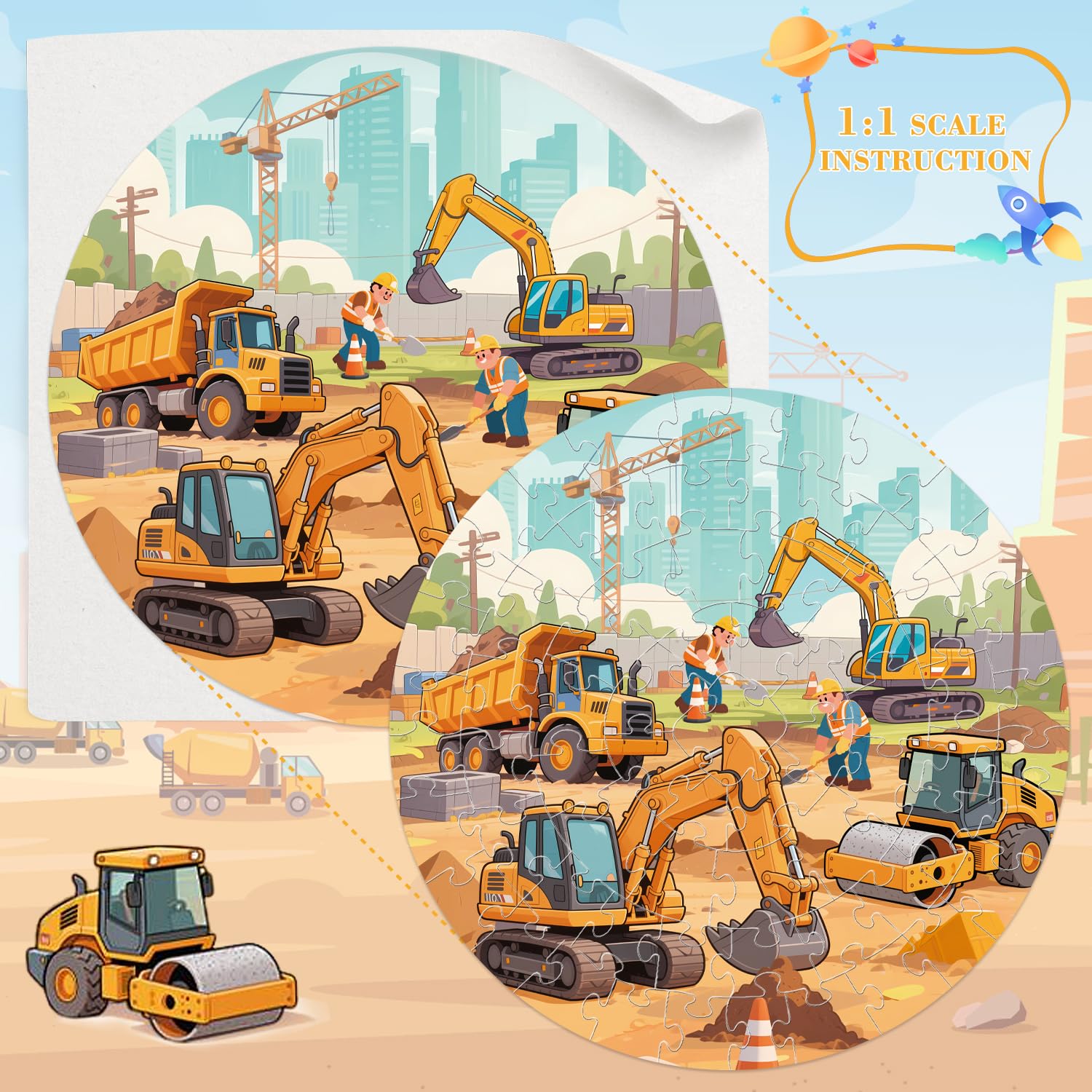 REALRINDO construction site scene puzzle inspires concentration and imaginative play for kids.