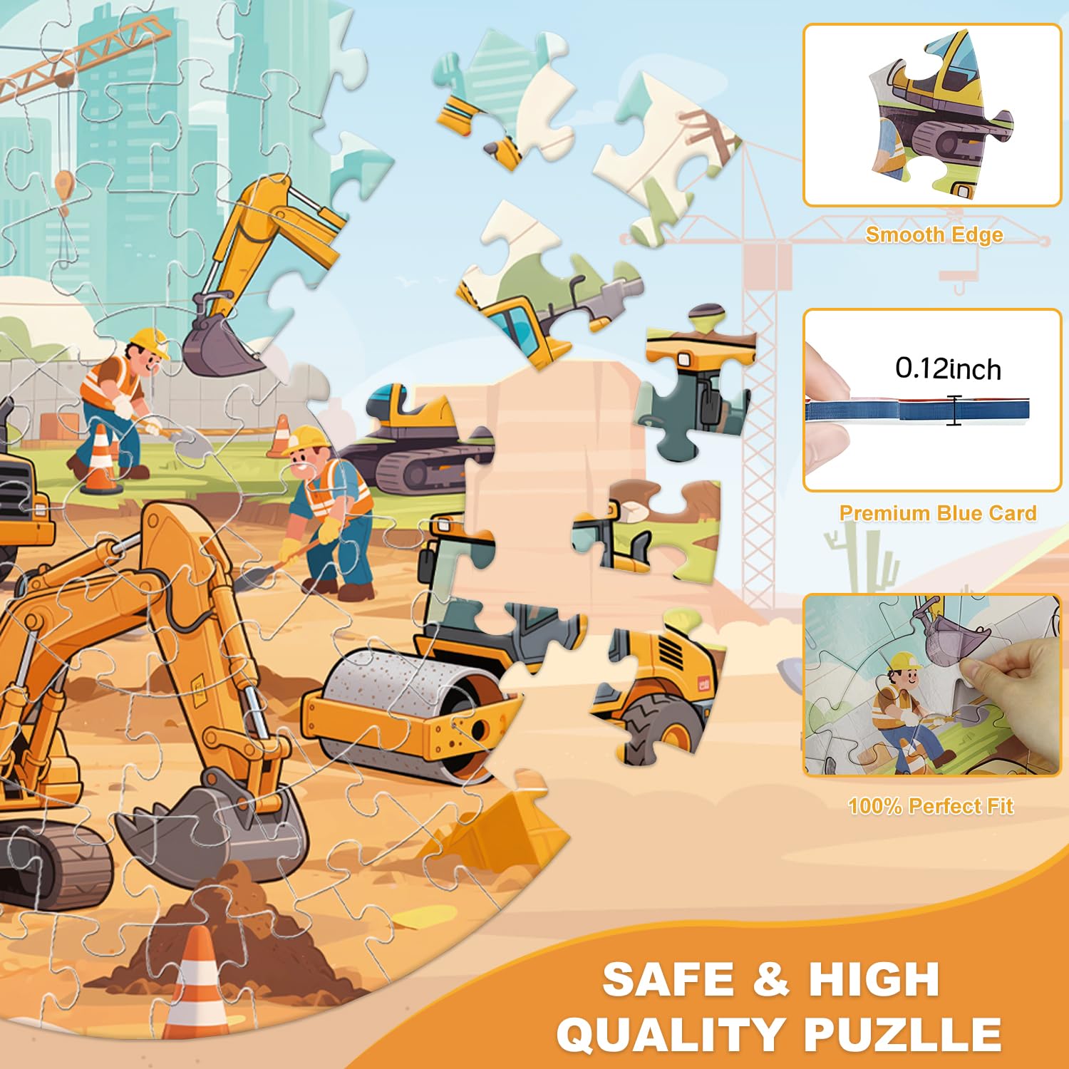 REALRINDO construction site puzzle features a dump truck, promoting problem-solving through assembly.