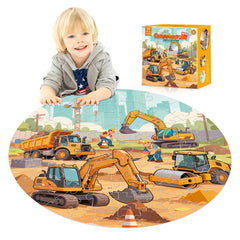 REALRINDO floor puzzle shows an excavator in a busy site, boosting fine motor skills and planning.