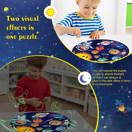 REALRINDO glow-in-the-dark planets illuminate a night-time space scene for exploration.
