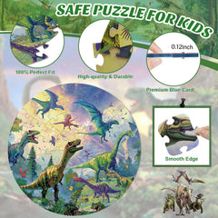 REALRINDO dinosaur puzzle round pieces with storage box for easy cleanup.
