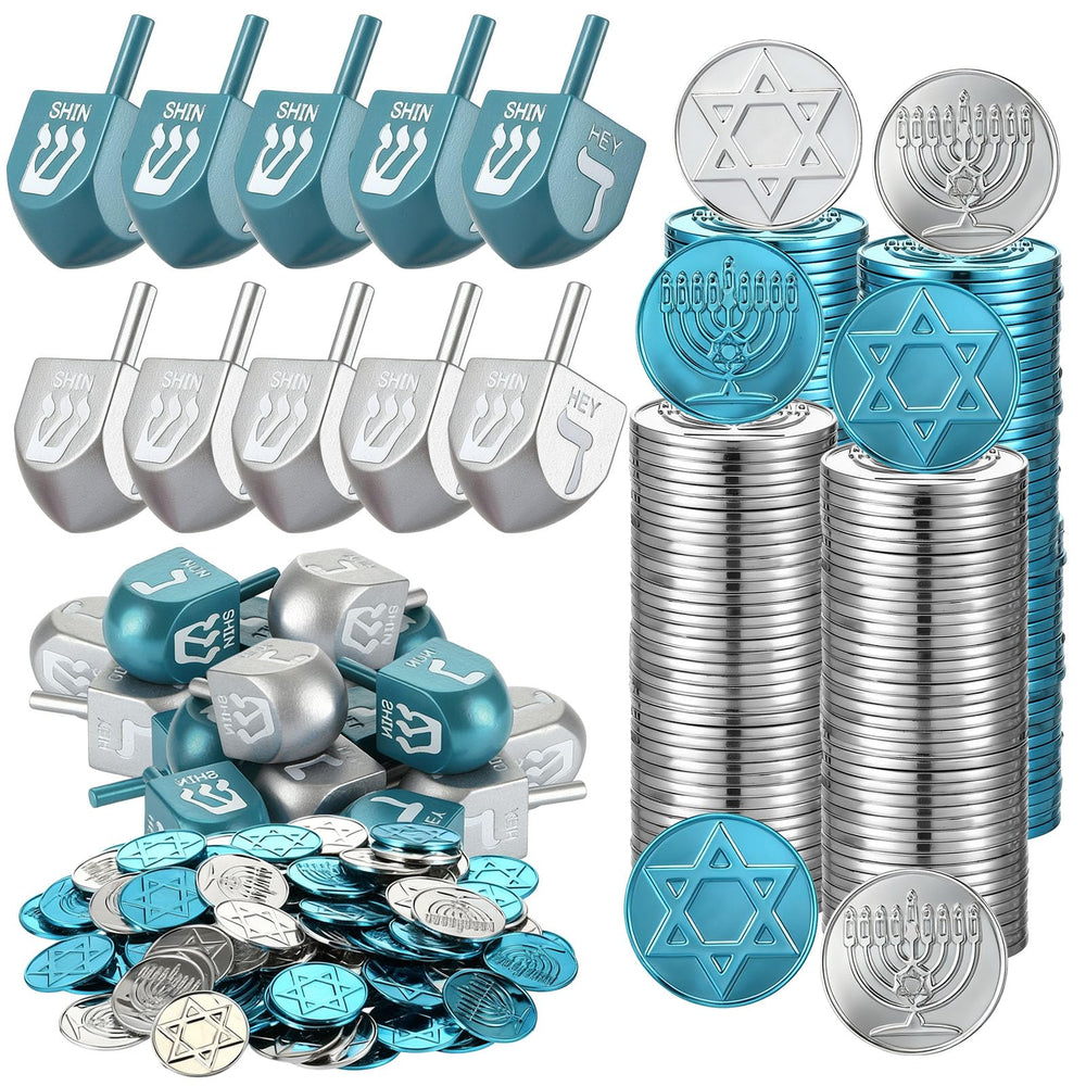 Realspring Hanukkah coins closeup in silver, ideal for festive games and durable party decor.
