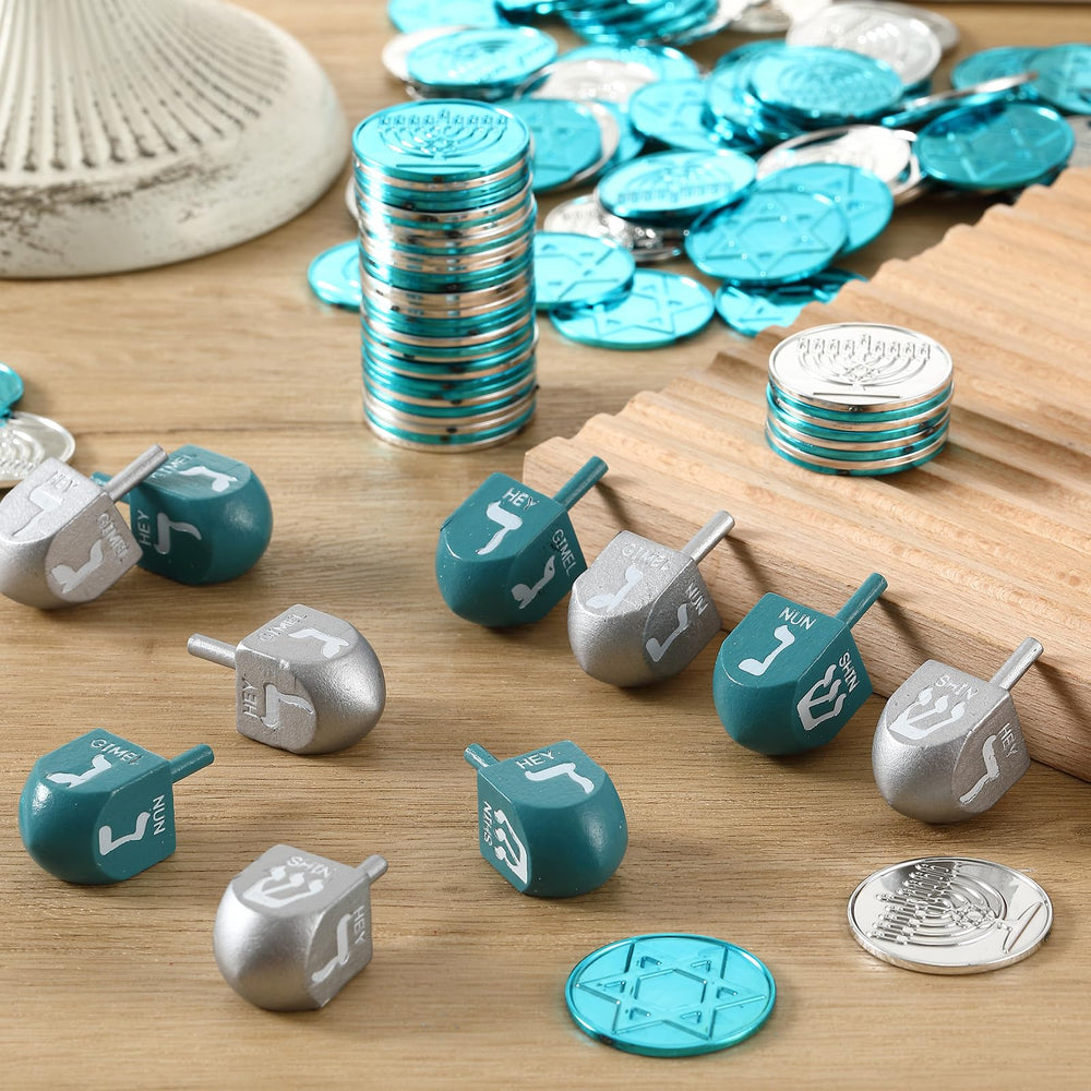 Realspring Hanukkah coins packaged, showcasing durable, metallic shine for festive displays.