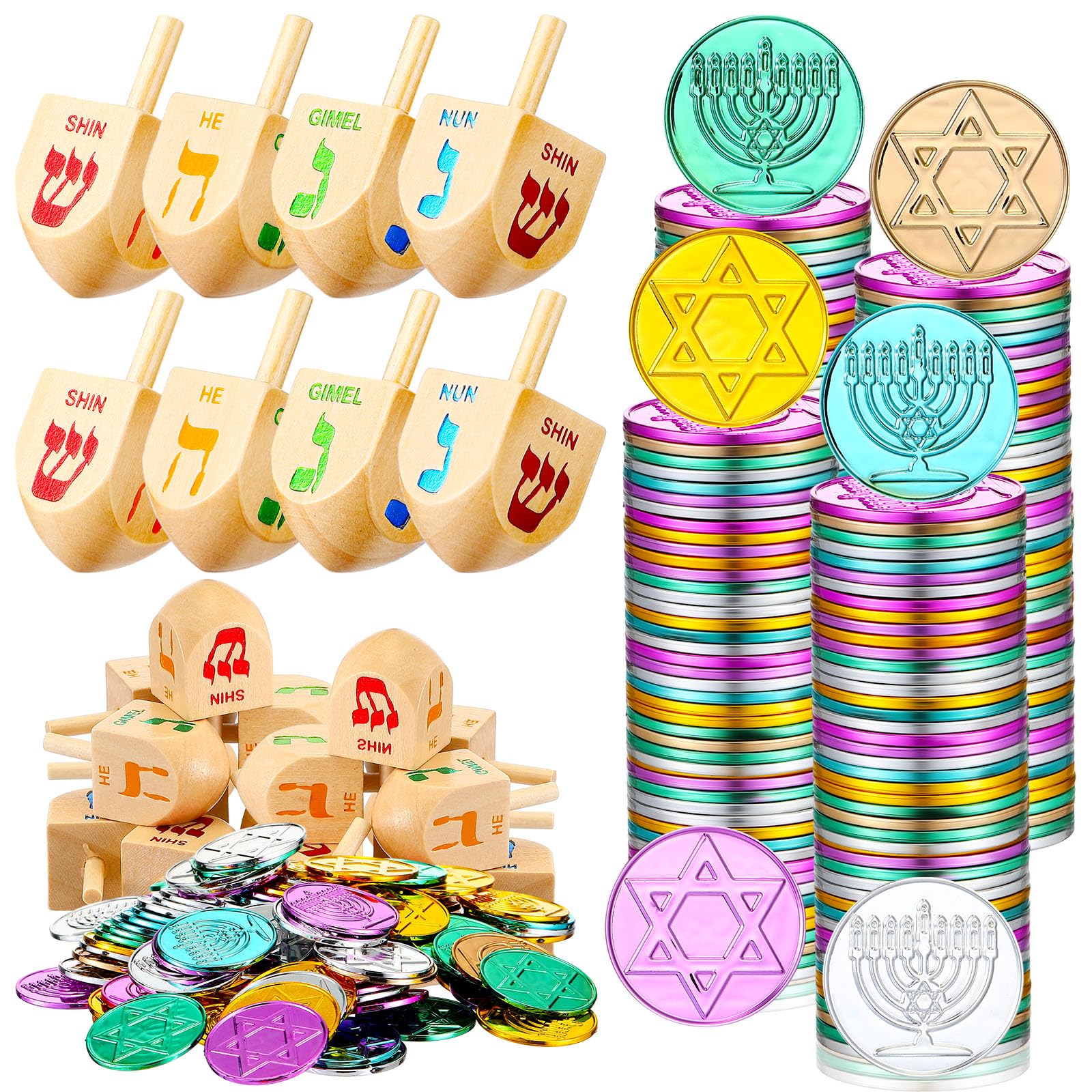 Realspring Hanukkah coins with silver glow for festive decor and play