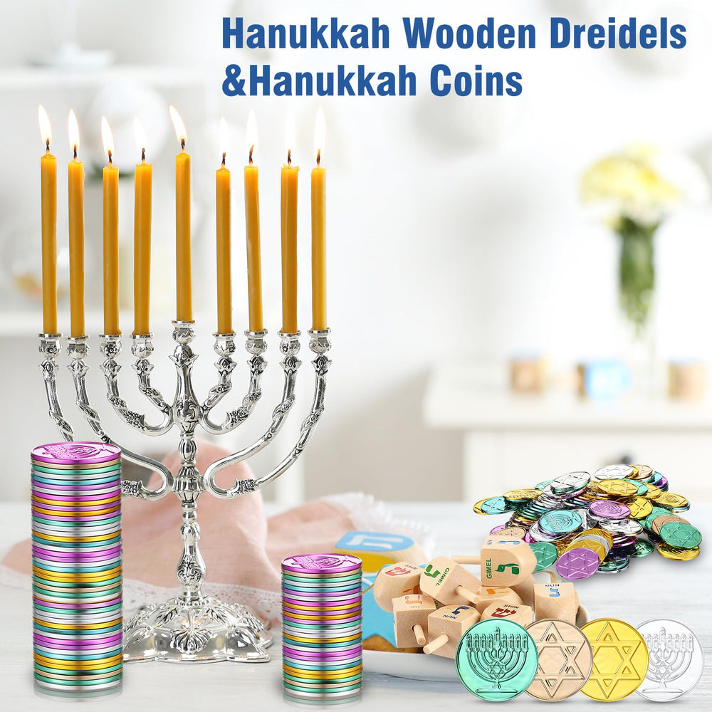 Realspring Hanukkah kids playing with coins and dreidels