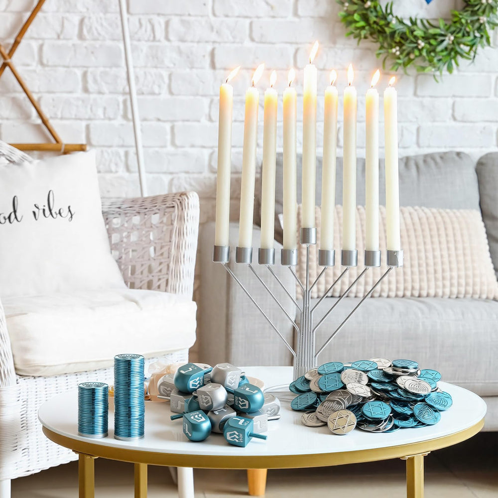 Realspring Hanukkah treasure hunt ideas with coins and dreidels for engaging party activities.