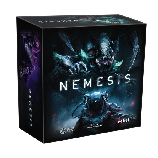 Rebel Studio Nemesis box cover inviting players to immersive sci‑fi horror.