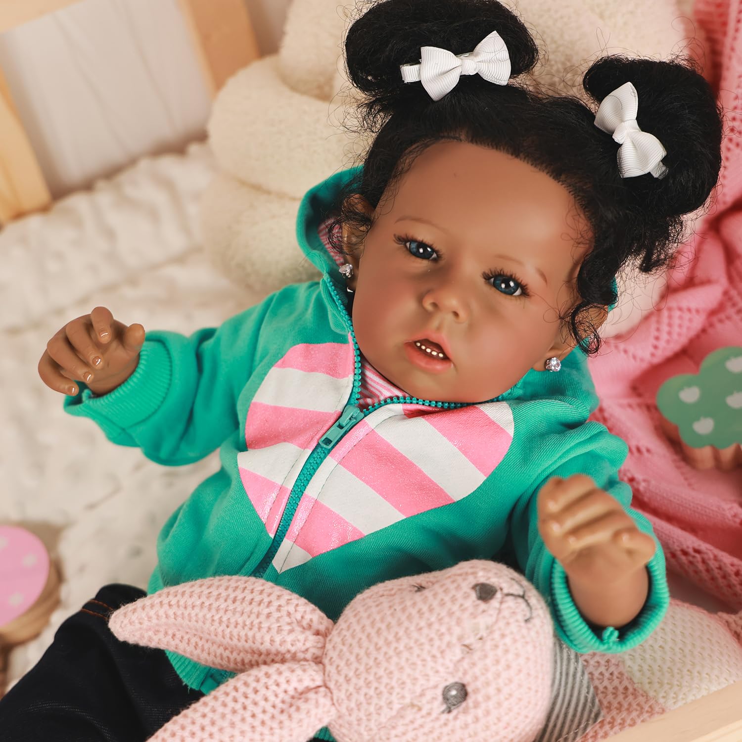 Rebornova reborn baby doll black girl face with blue eyes for imaginative play
