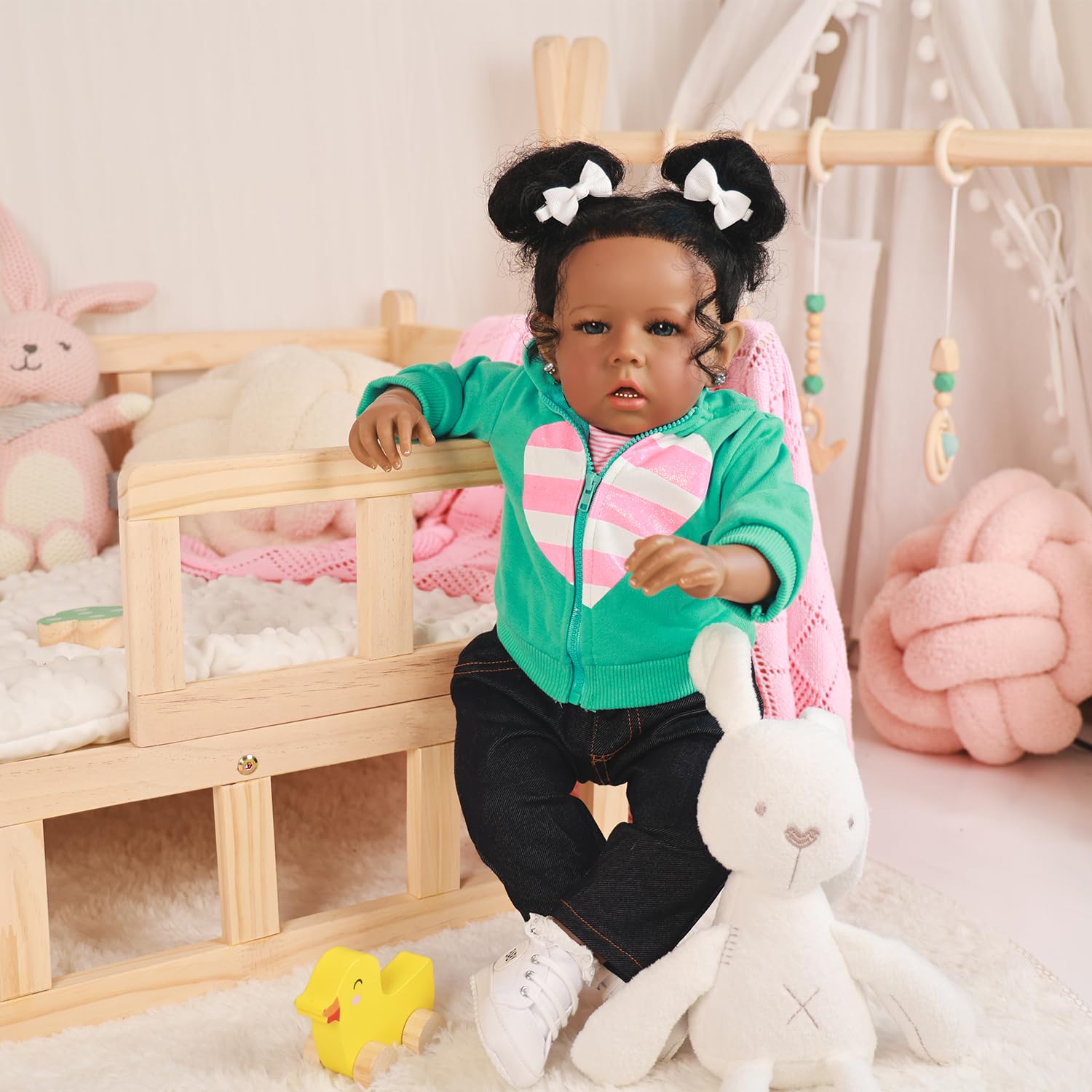 Rebornova reborn baby doll black girl hair styled for lifelike appeal
