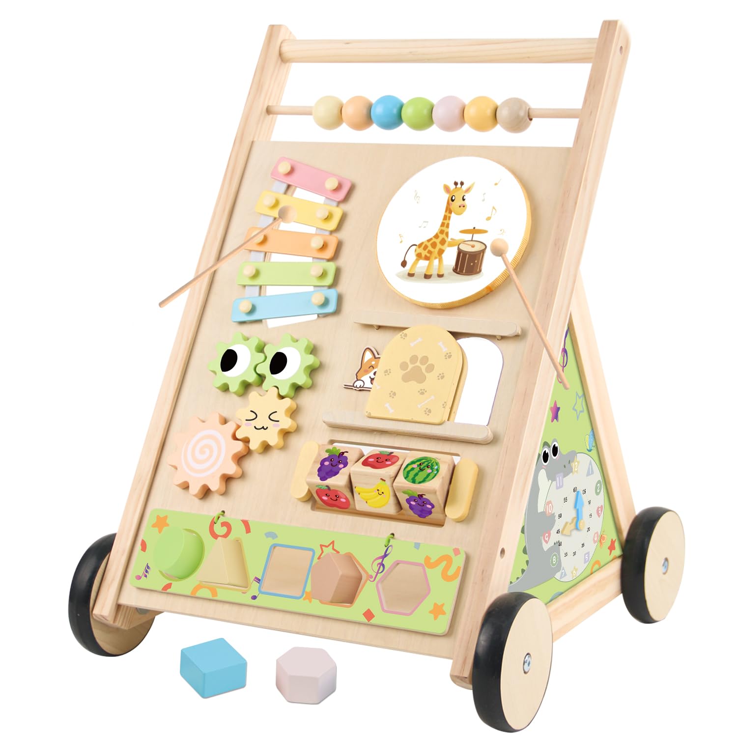 Receka wooden baby walker with wheels supports early walking and safe grip