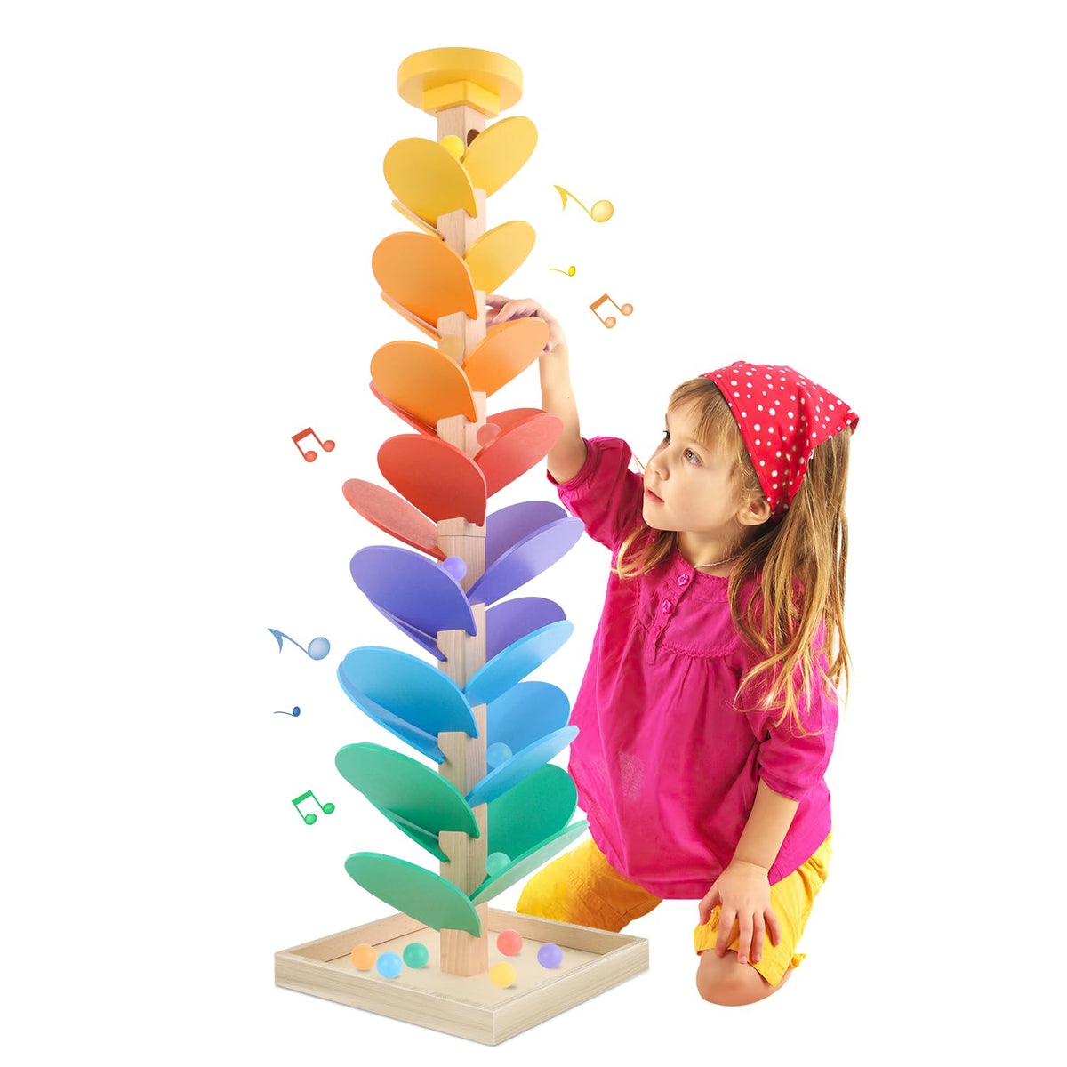 RECEKA wooden marble run tree leaves show color recognition in action.