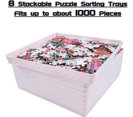 RECHIATO puzzle-trays-8x8-lid stackable design saves table space during assembly