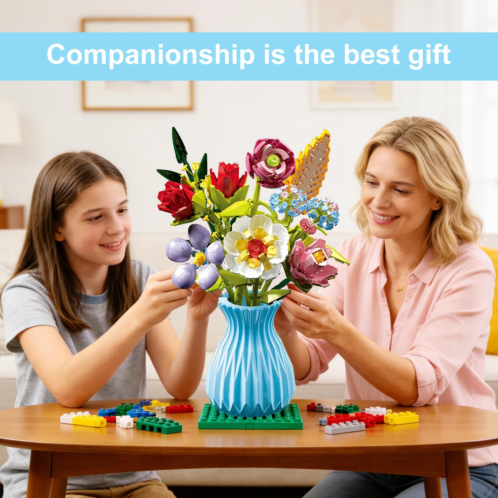 RECROQUO bouquet-building blocks come with vase for instant centerpiece setup.
