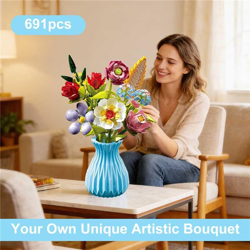 RECROQUO kids creative play kit encourages imaginative building with flowers.