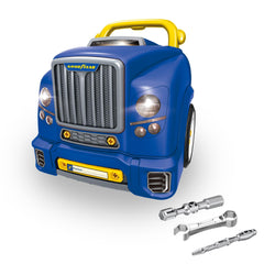 Red Toolbox Good Year engine play in action demonstrates imaginative role-play as a budding mechanic.