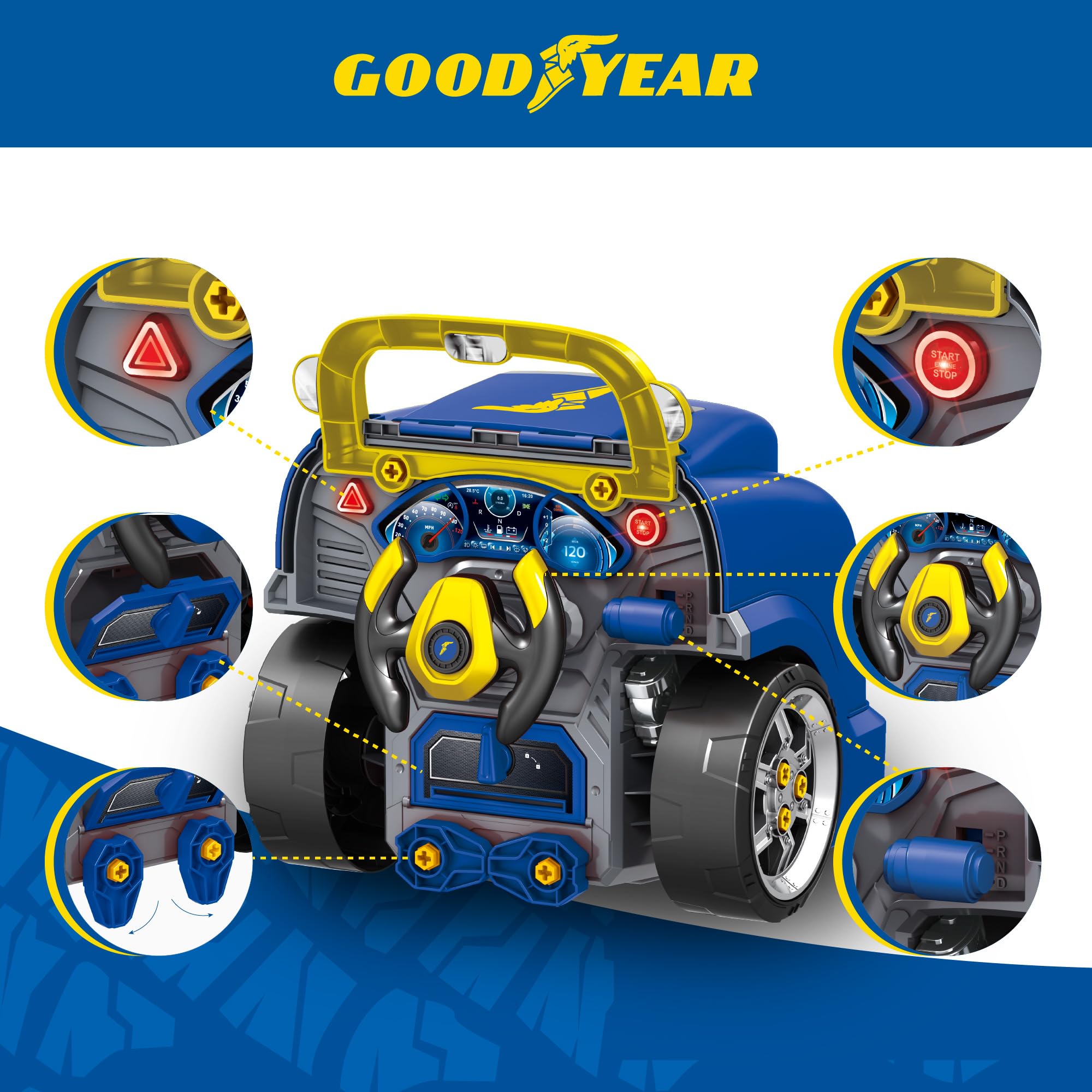 Red Toolbox Good Year engine removable parts close-up highlights hands-on learning opportunities.