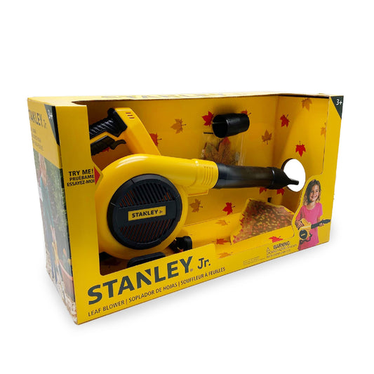 Red Toolbox Stanley Jr leaf blower side view lightweight for kids.