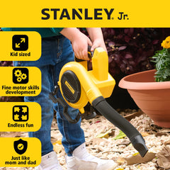 Red Toolbox Stanley Jr leaf blower product image vibrant colors and sound effects.