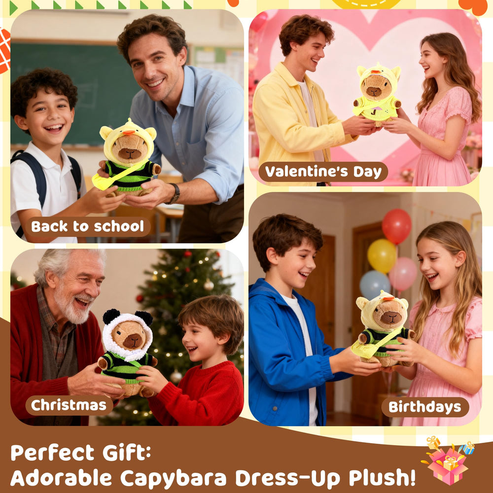 redaica capybara plush includes hats for adorable pretend fashion.