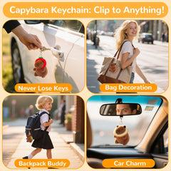 Redaica capybara keychain on bag demonstrates durable, travel-friendly design.