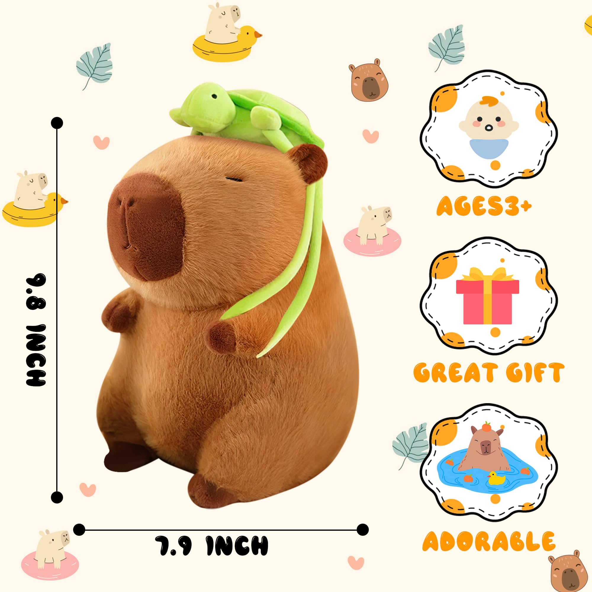 REDAICA capybara plush wearing turtle backpack demonstrates playful wearability during pretend trips.