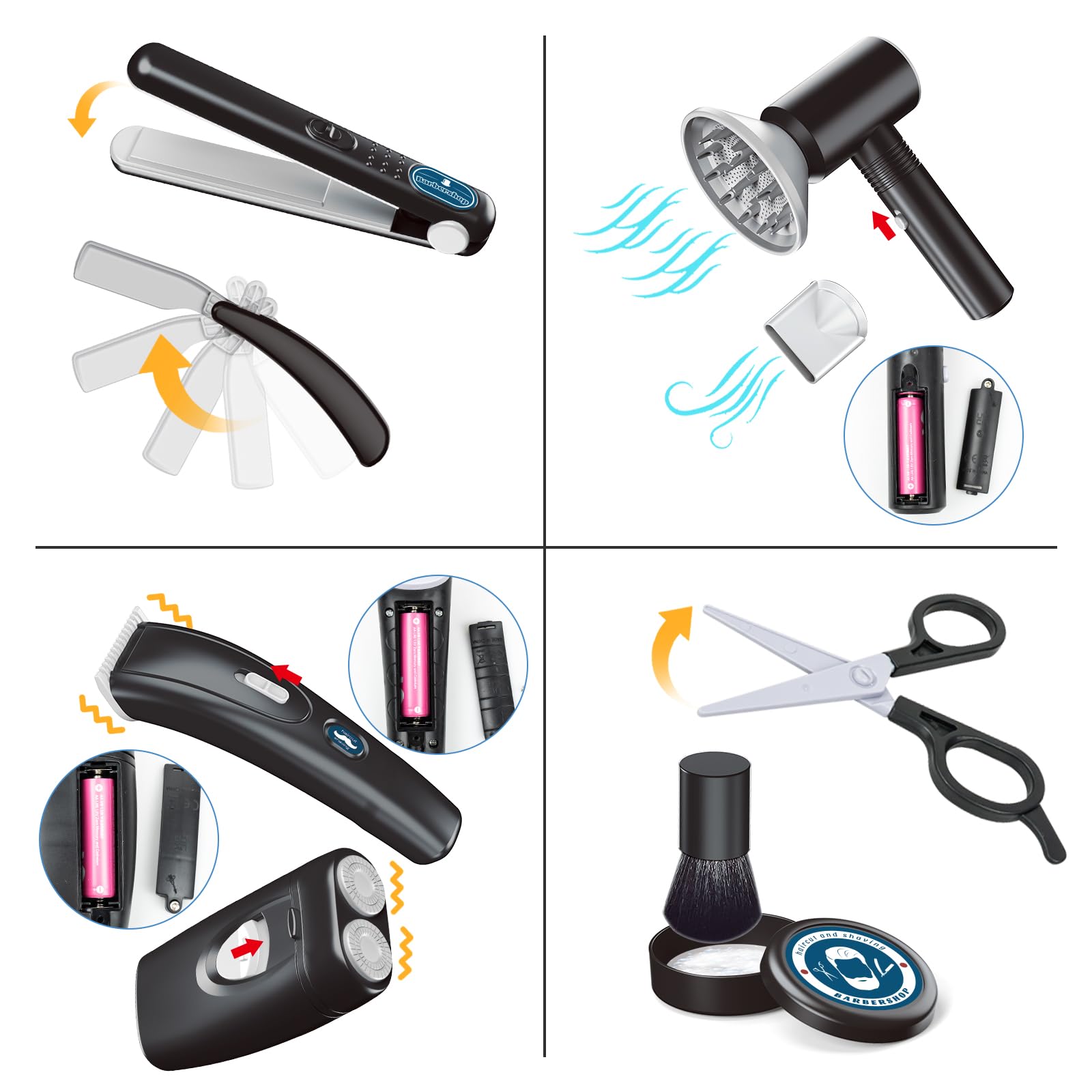 RedCrab Shaving Kit brow razor simulates safe trimming for make-believe barber visits.