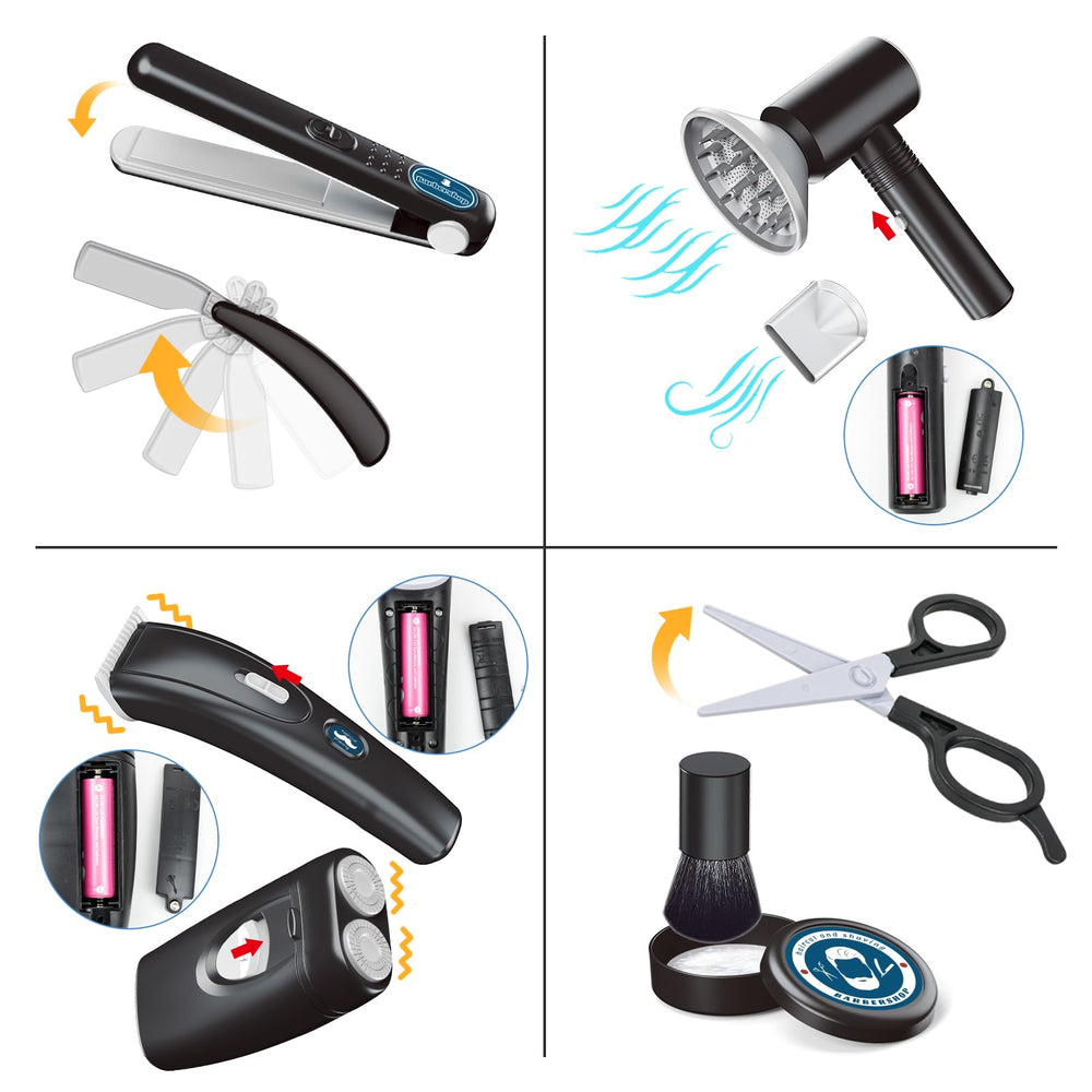 RedCrab Shaving Kit brow razor simulates safe trimming for make-believe barber visits.