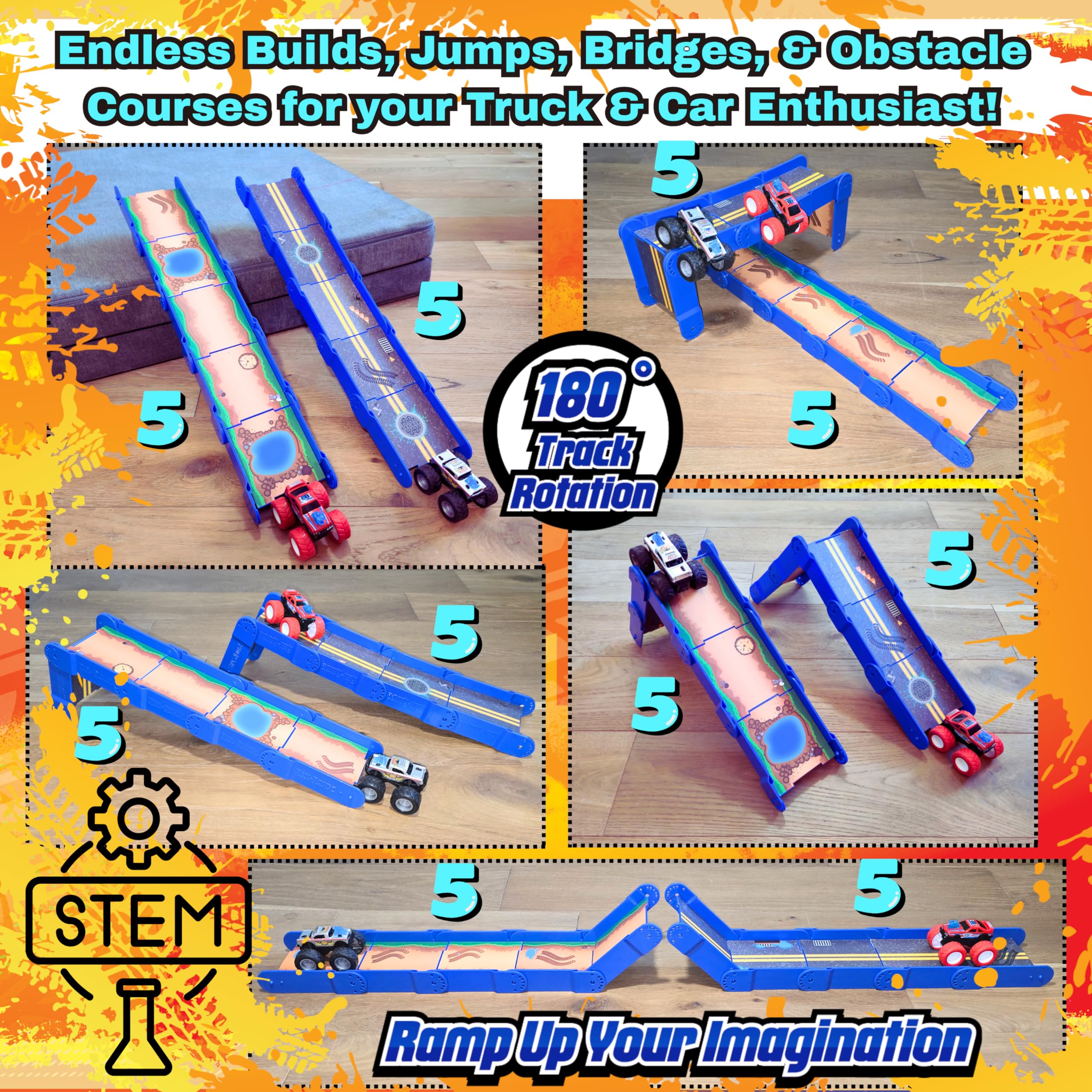 Redi-Rampz double-sided track featuring dual themes for variety.