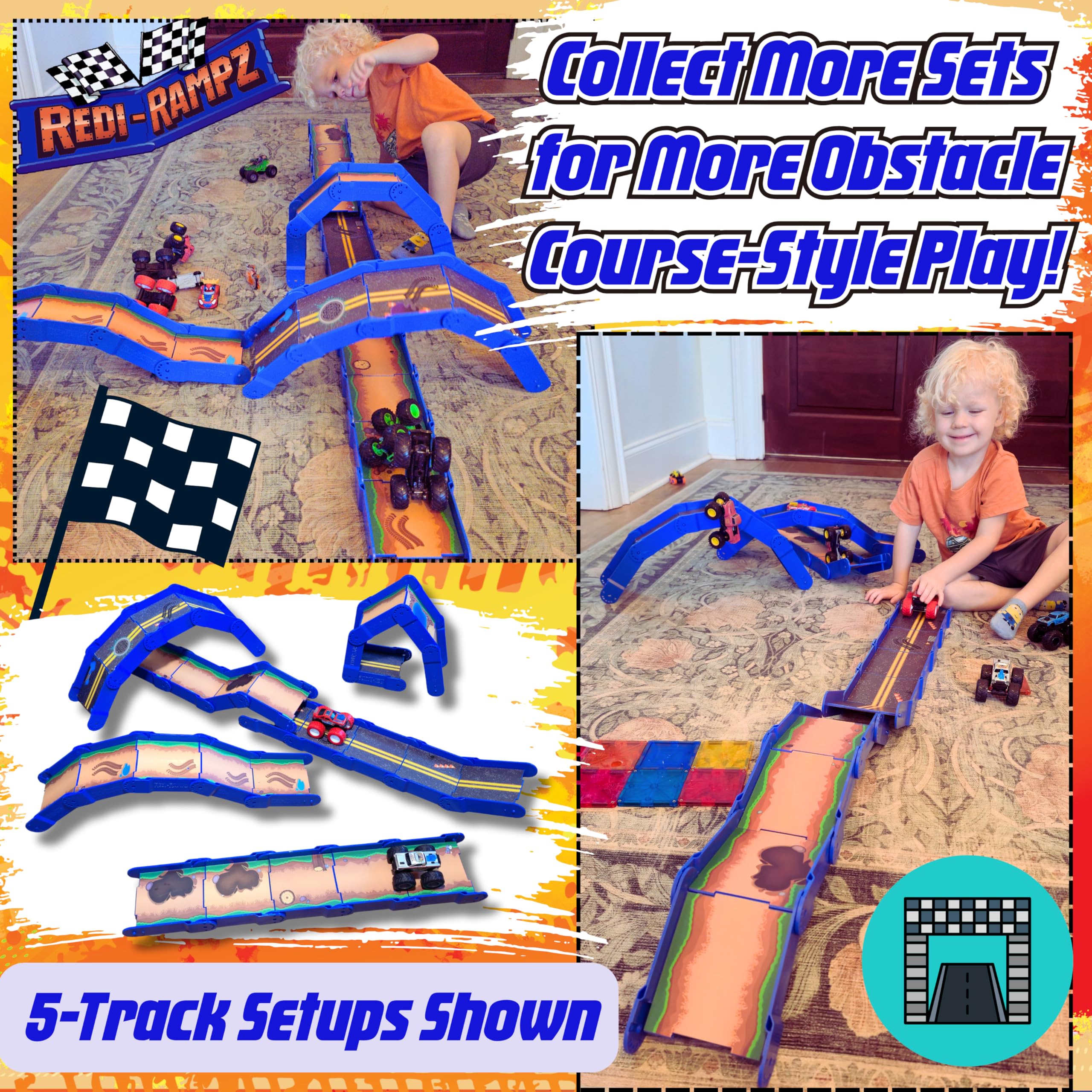 Playful obstacle course setup showing creative building possibilities.