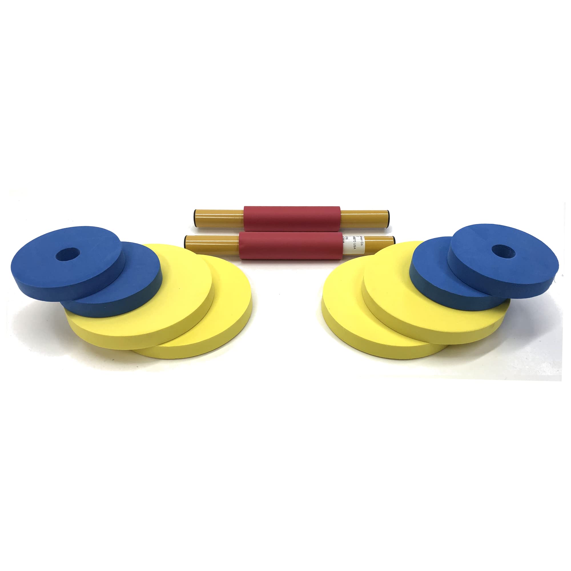 Redmon For Kids Dumbbell Set retainers secure discs for quick, tidy setup.