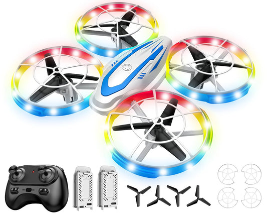 Redrie C68 drone with colorful LED lighting frame for indoor fun.