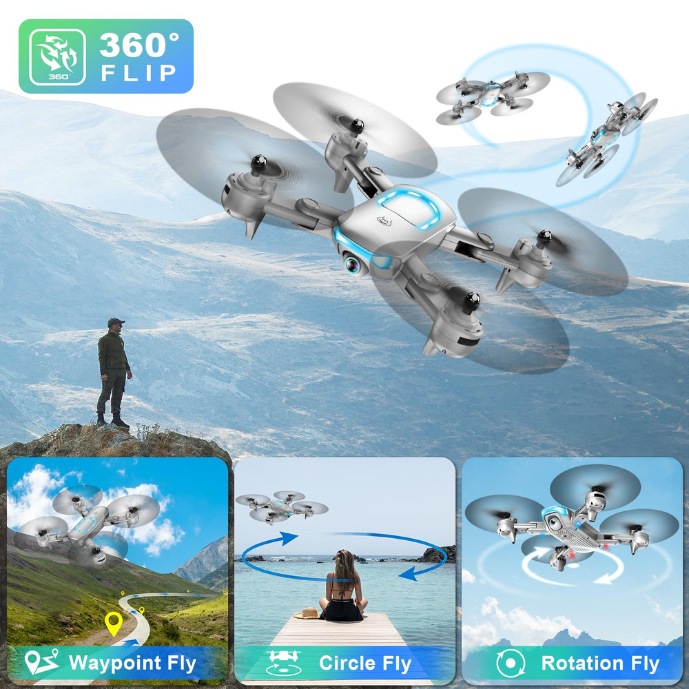 REDRIE JY02 drone performing gesture selfie, one-key start visible.