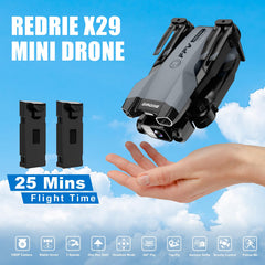 Redrie X29 drone dual batteries extend flight time up to 25 minutes.