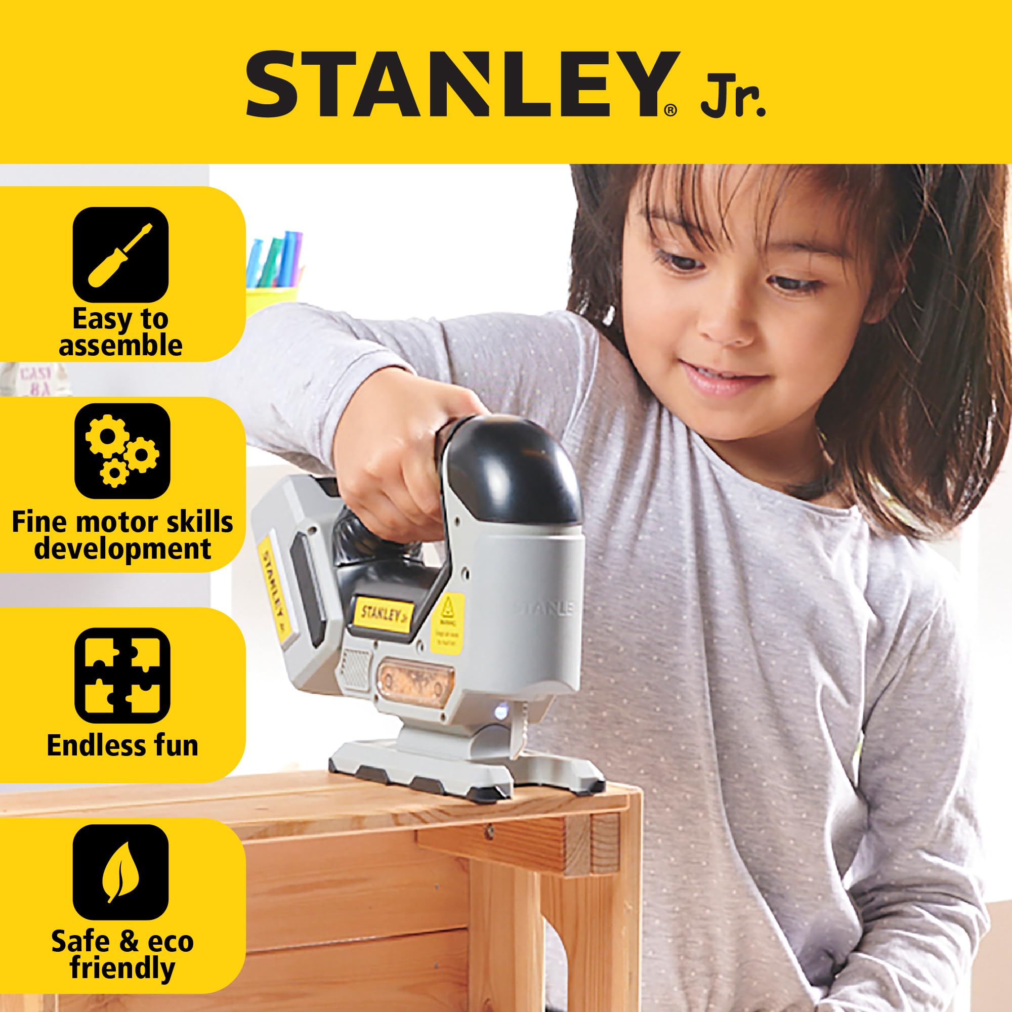 Red Toolbox Stanley Jr. batteries included for immediate action during playtime.